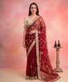 Maroon Space Satin Sequin Bits Work Saree for Party Wear | RD RAADO