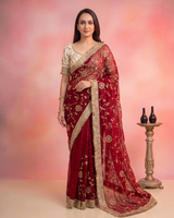 Maroon Space Satin Sequin Bits Work Saree for Party Wear | RD RAADO
