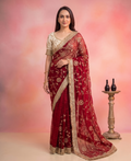 Maroon Space Satin Sequin Bits Work Saree for Party Wear | RD RAADO