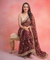 Maroon Space Satin Sequin Bits Work Saree for Party Wear | RD RAADO
