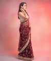 Maroon Space Satin Sequin Bits Work Saree for Party Wear | RD RAADO