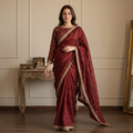 Maroon Space Satin Sequin Saree with Mirror Lace Border | RD SANVI