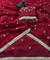 Maroon Space Satin Sequin Saree with Mirror Lace Border | RD SANVI
