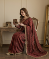 Maroon Space Satin Sequin Saree with Mirror Lace Border | RD SANVI