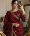 Maroon Space Satin Sequin Saree with Mirror Lace Border | RD SANVI