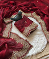 Marooon Satin Saree with Gold Embroidery & Pearl Work Border | RD KAVITA