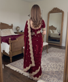 Marooon Satin Saree with Gold Embroidery & Pearl Work Border | RD KAVITA