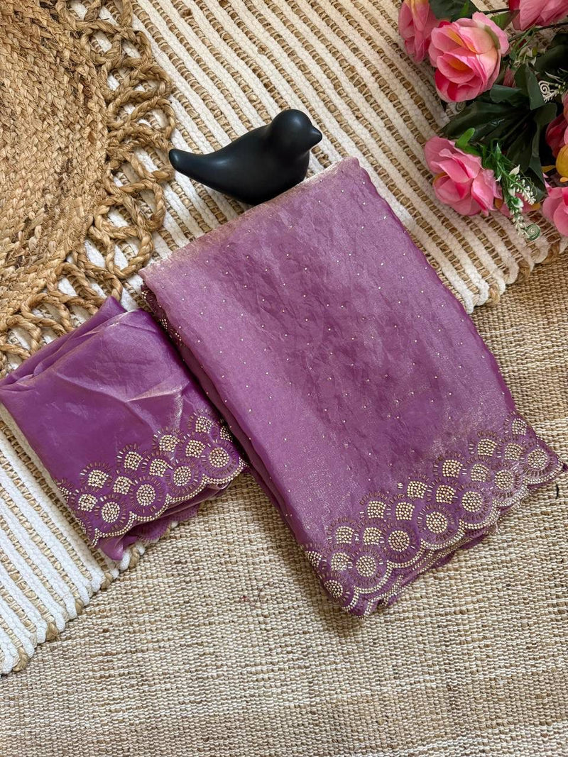 Mauve Space Silk Jarkan Work Saree for Wedding & Party | RD TAMANAH