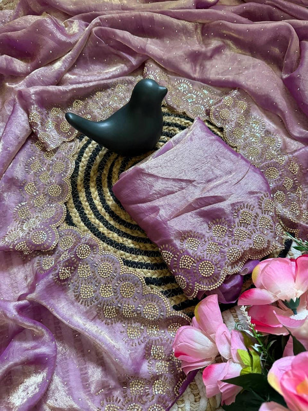 Mauve Space Silk Jarkan Work Saree for Wedding & Party | RD TAMANAH