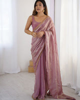 Mauve Space Silk Sequin Embroidery Saree for Party Wear | RD KAVYA