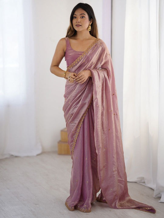 Mauve Space Silk Sequin Embroidery Saree for Party Wear | RD KAVYA detail view