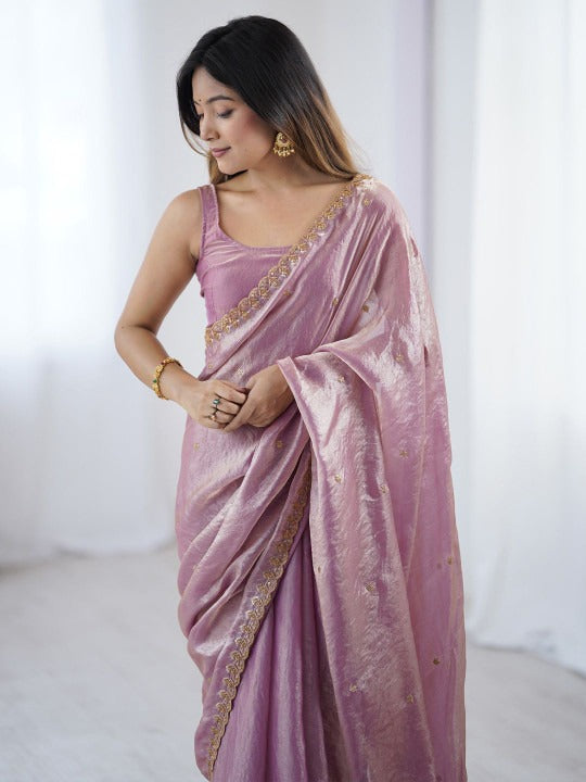 Mauve Space Silk Sequin Embroidery Saree for Party Wear | RD KAVYA