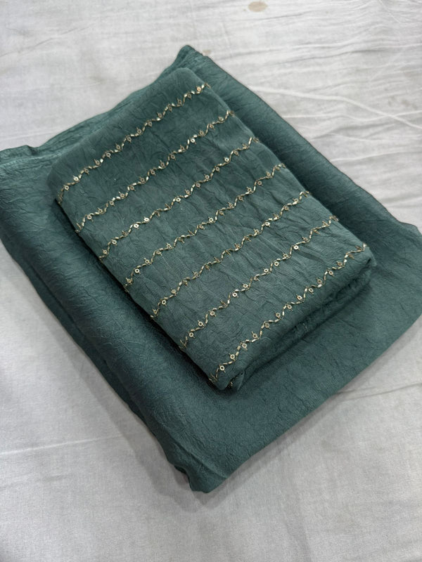 Mint Green Rangoli Crush Saree with Sequin Bits Blouse | RD VIAANA detail view