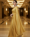 Mustard Satin Bollywood Saree with Moti Work Designer Blouse | RD DIVISHA