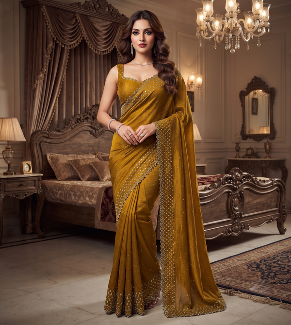 Mustard Yellow Silk Saree | Wedding & Festive Wear detail view