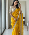 Mustard Yellow Space Satin Sequence Work Saree for Party & Wedding | RD APEXA