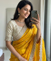 Mustard Yellow Space Satin Sequence Work Saree for Party & Wedding | RD APEXA