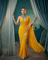 Musturd Yellow Moss Satin Saree with Maharani Big Border | RD PRIYA