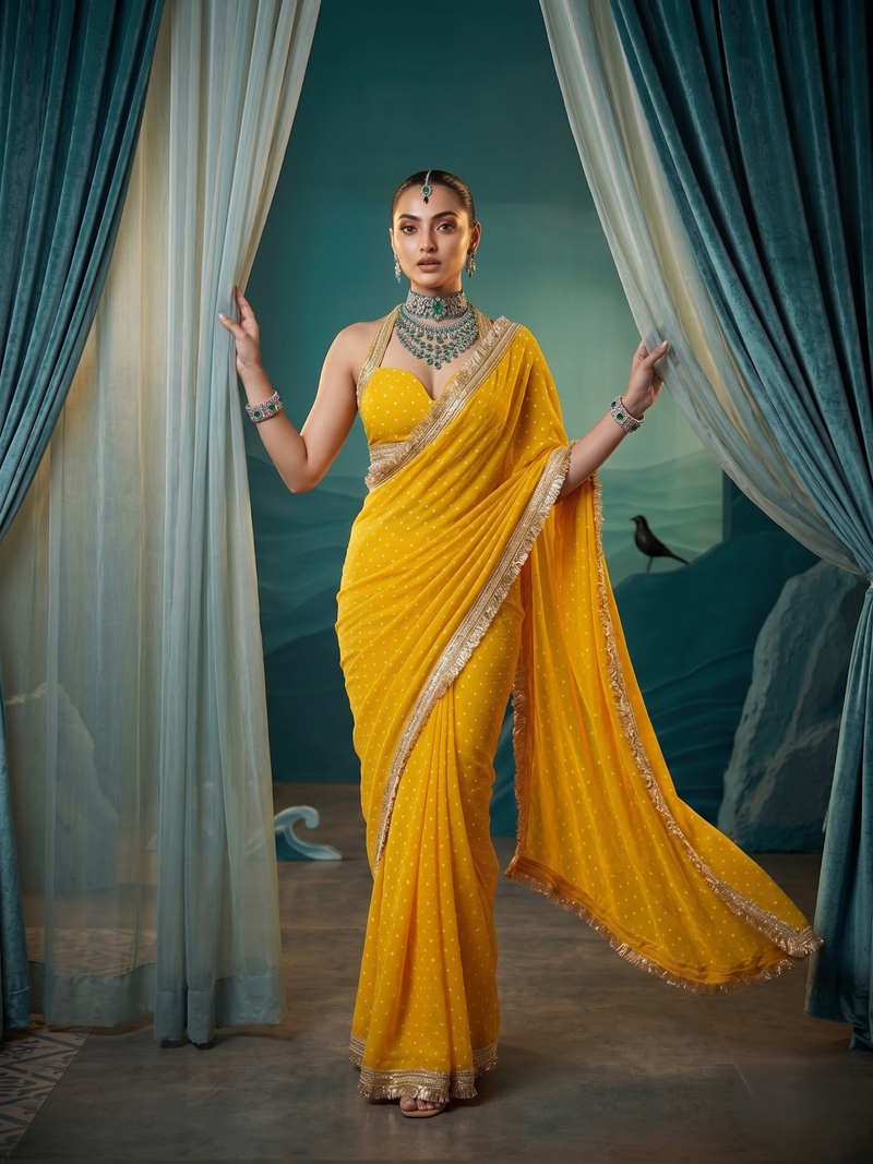 Musturd Yellow Moss Satin Saree with Maharani Big Border | RD PRIYA