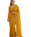 Musturd Yellow Satin Saree with Zari Weaving & Siroski Border | RD TANISHKA