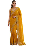 Musturd Yellow Satin Saree with Zari Weaving & Siroski Border | RD TANISHKA