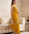 Musturd Yellow Satin Saree with Zari Weaving & Siroski Border | RD TANISHKA