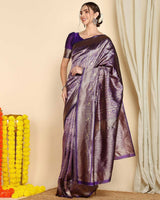 Navy Blue Banarasi Silk Saree | Bridal & Festive Wear