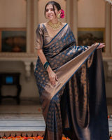 Navy Blue Banarasi Silk Saree | Ethnic Wear for Women
