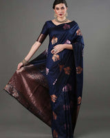 Navy Blue Banarasi Silk Saree | Ethnic Wear for Women