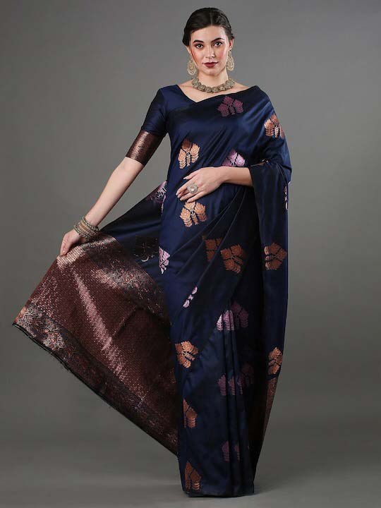 Navy Blue Banarasi Silk Saree | Ethnic Wear for Women
