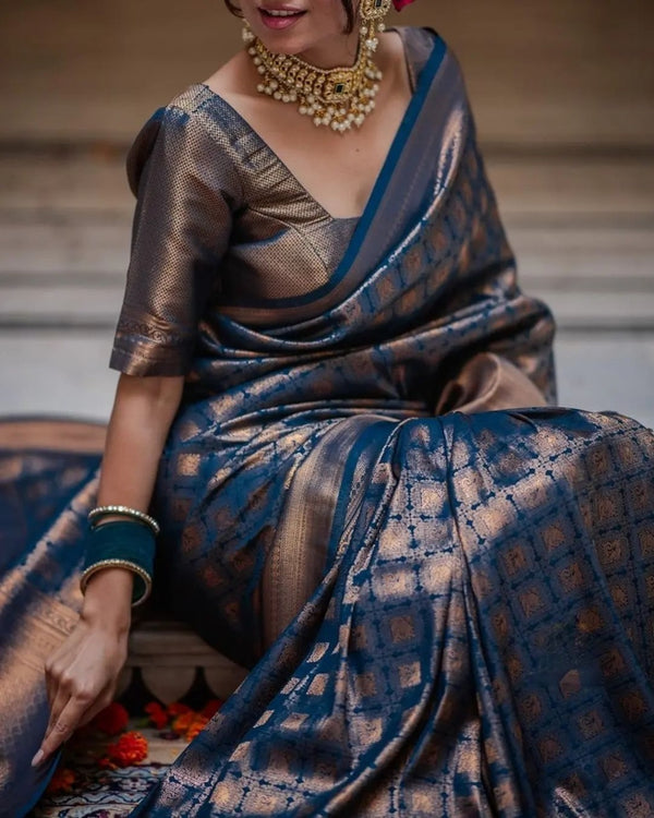 Navy Blue Banarasi Silk Saree | Ethnic Wear for Women
