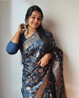Navy Blue Banarasi Silk Saree | Festival & Ceremony Wear