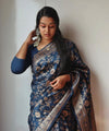 Navy Blue Banarasi Silk Saree | Festival & Ceremony Wear