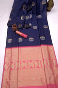 Navy Blue Banarasi Silk Saree | Festive & Party Wear