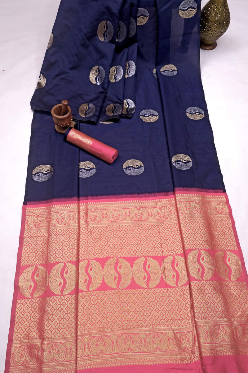 Navy Blue Banarasi Silk Saree | Festive & Party Wear