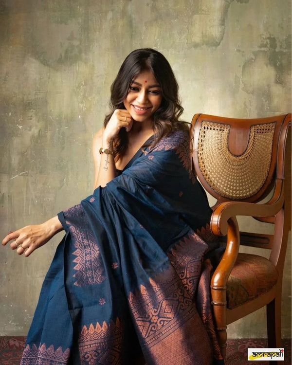 Navy Blue Banarasi Silk Saree | Festive & Party Wear