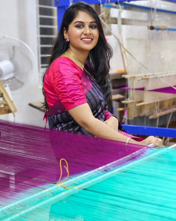 Navy Blue Banarasi Silk Saree | Festive & Party Wear