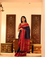 Navy Blue Banarasi Silk Saree | Traditional Wedding Wear