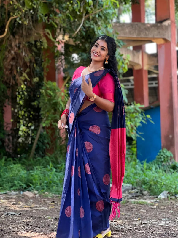 Navy Blue Banarasi Silk Saree | Traditional Wedding Wear