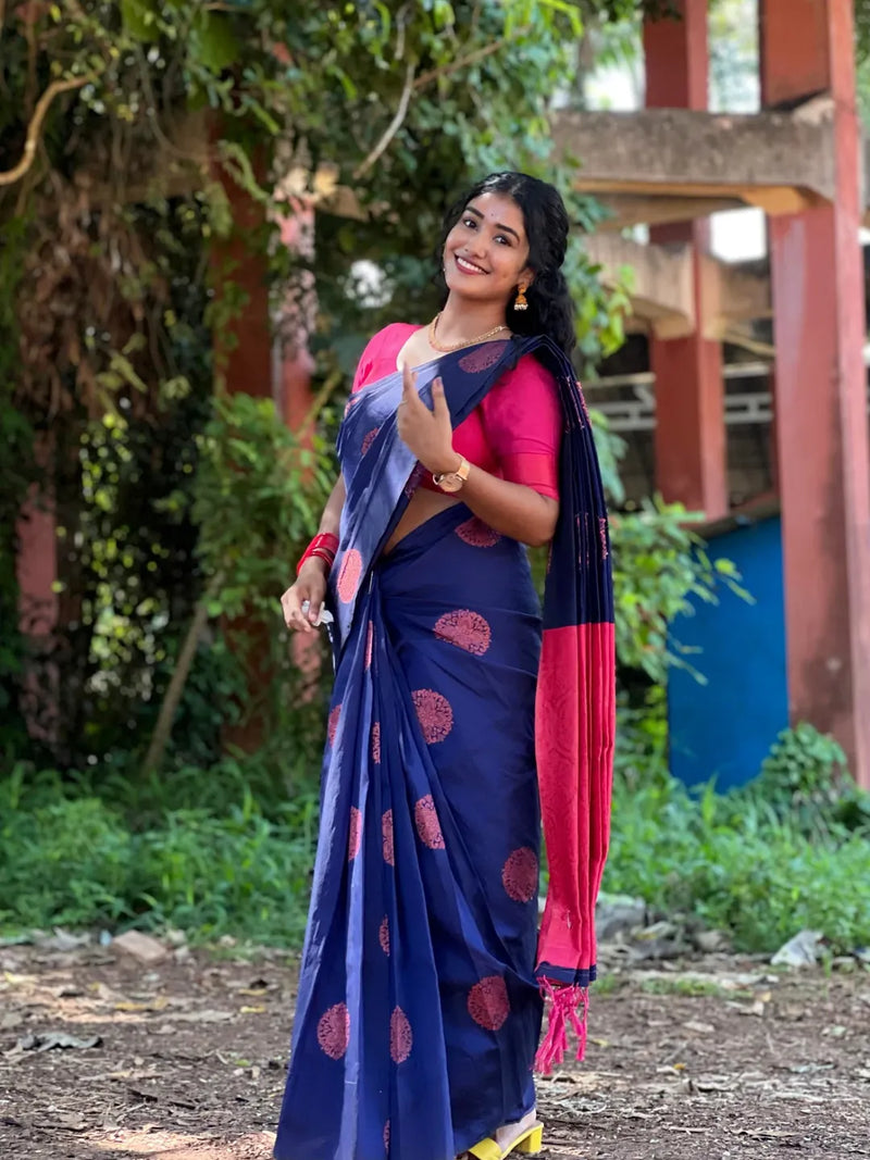 Navy Blue Banarasi Silk Saree | Traditional Wedding Wear