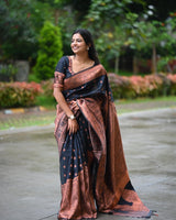 Navy Blue Banarasi Silk Saree | Traditional Wedding Wear