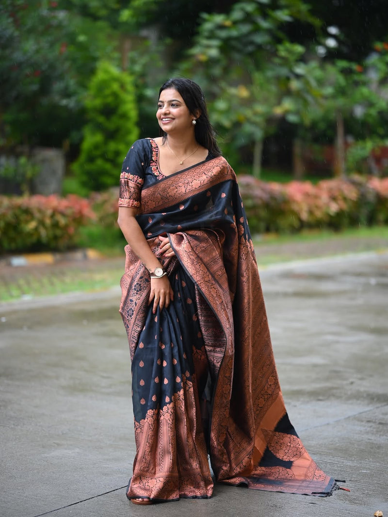 Navy Blue Banarasi Silk Saree | Traditional Wedding Wear