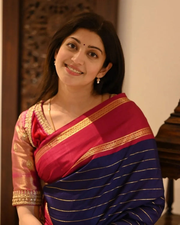 Navy Blue Banarasi Silk Saree | Traditional Wedding Wear