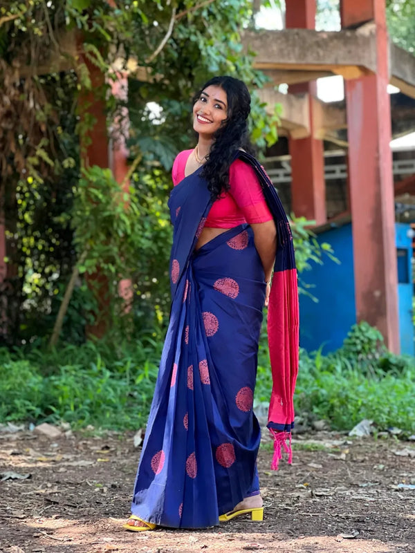 Navy Blue Banarasi Silk Saree | Traditional Wedding Wear