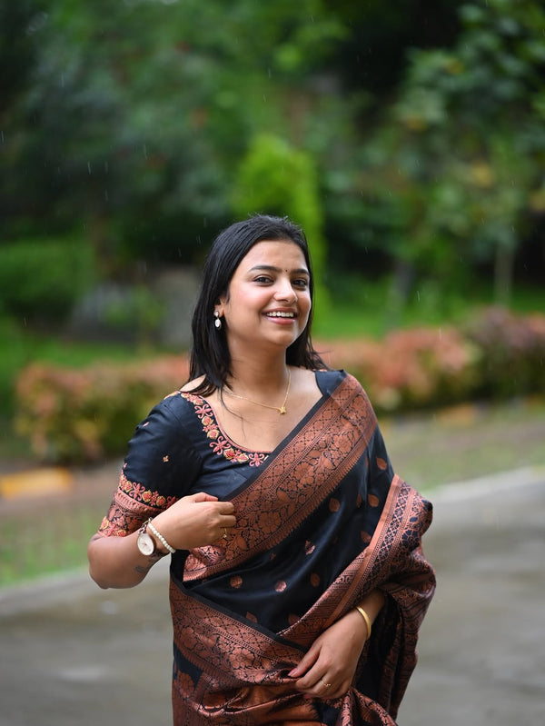 Navy Blue Banarasi Silk Saree | Traditional Wedding Wear