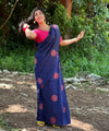 Navy Blue Banarasi Silk Saree | Traditional Wedding Wear