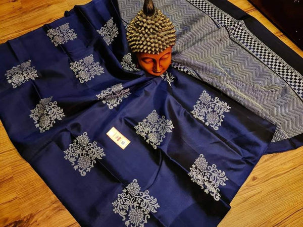 Navy Blue Banarasi Silk Saree | Wedding & Festive Wear detail view