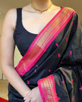 Navy Blue Banarasi Silk Saree | Wedding & Festive Wear