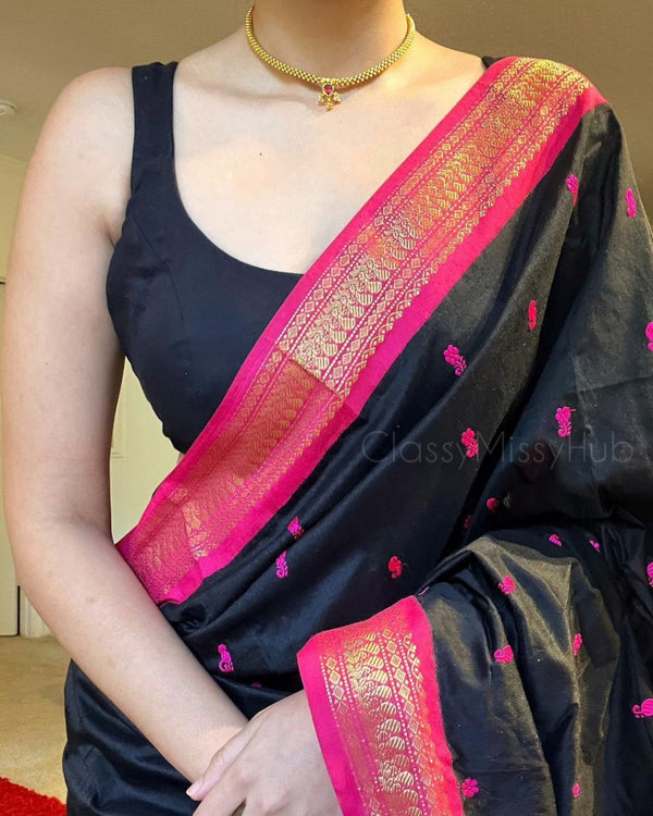 Navy Blue Banarasi Silk Saree | Wedding & Festive Wear