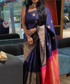 Navy Blue Banarasi Silk Saree | Wedding & Reception Wear